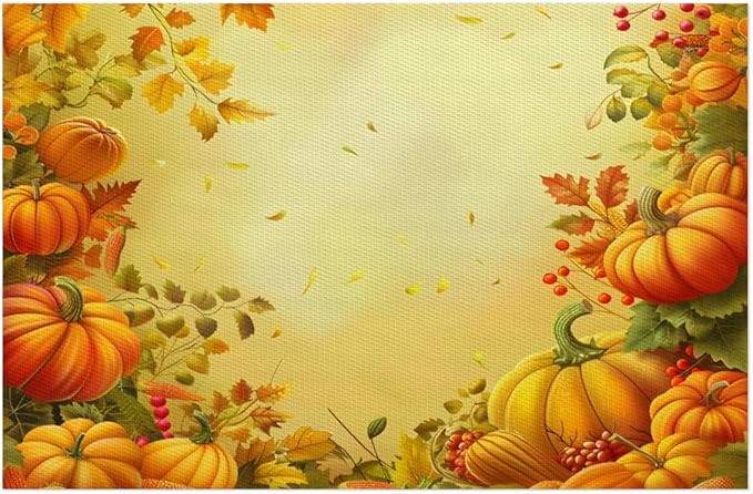 Thanksgiving Fall Yellow Pumpkin Placemats Set of 6 PVC Vinyl Non Slip Table Mats Heat Resistant Place Mats Washable Wipeable Dining Table Mat for Kitchen Decor Party Indoor Outdoor Decorative Gift
