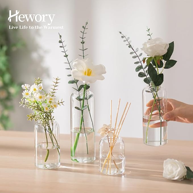 Hewory Glass Bud Vases for Flowers: Set of 20 Modern Small Flower Vases for Centerpieces - Clear Table Decoration for Wedding Party Events Home Decor Floral Arrangement