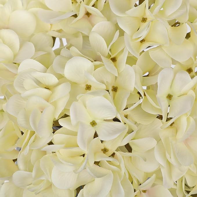 Hollyone White Silk Hydrangea Artificial Flowers Heads 7.4inch Large Fake Hydrangea 4Pcs Full Faux Flowers with Stems for Wedding Party Table Centerpieces Flower Arrangement Home Decor