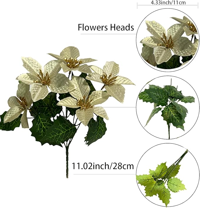6 Pack Yellow Christmas Artificial Poinsettia Flowers Faux Poinsettia Bush Bouquets Silk Poinsettia Christmas Tree Ornaments Poinsettia Flower Arrangement for Home Decor