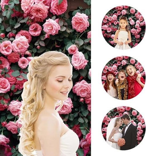 10x5ft Pink Flower Wall Backdrop Roses Floral Background Spring Tea Party Photography Banner for Wedding Birthday Bridal Shower Mother's Day Women's Day Valentine's Day Princess Portraits
