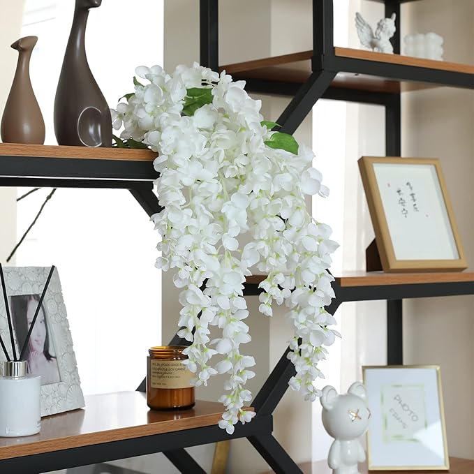Dailisen 3 Strands 40'' Silk White Wisteria Artificial Flowers, Fake Wisteria Floral Hanging Plant Garland, for Home Decor, Party, Floor Vase, Balcony, Wedding Arrangement Decoration (White)