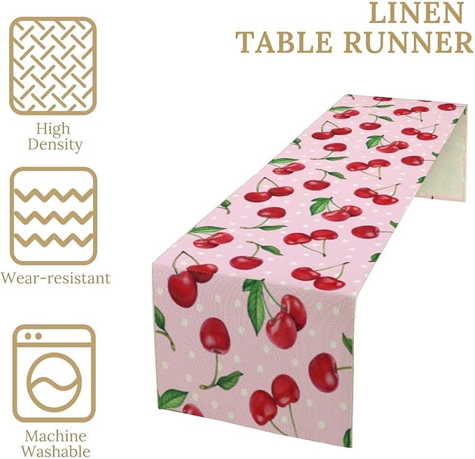 Red Cherry Table Runner,Spring Summer Fruit Tropical Birthday Party Decorations Dining Room Home Kitchen Table Decor 13 x 120Inch