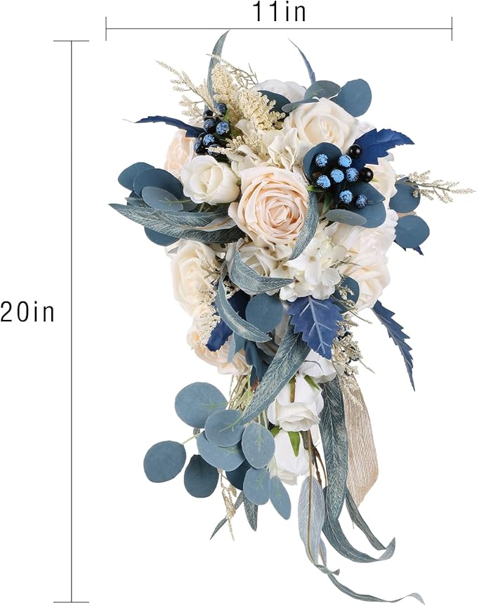 Wedding Bouquets for Bride, 11 Inch Bride Bouquets for Wedding Dusty Blue Artificial Flowers Bridal Bouquet for Wedding Ceremony Anniversary(Dusty Blue)