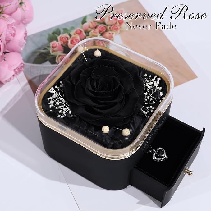 Beferr Birthday Gifts for Women Preserved Real Rose with Necklace Eternal Roses Forever Flowers for Delivery Prime Christmas Day Gifts for Mom Grandma Wife Sister Her from Daughter