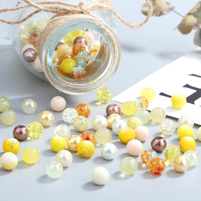 DUQGUHO 8mm Yellow Glass Beads for Jewelry Making & DIY Crafts - 360PCS, Round, Modern Style