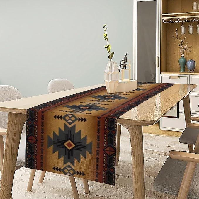 Aztec Table Runner, Southwestern Ethnic Geometric Triditional Table Runner Table Setting Decor for Kitchen Garden Farmhouse Party Holiday Dinner Home, 13x70 Inch