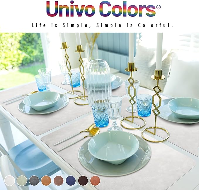 UnivoColors Washed Cowhide Pattern Faux Leather Big Size Placemats Set of 6, Waterproof Easy to Clean Anti-Slip PU Table Mats for Party Decoration19.7″×13.6″,Navy Retro Cowhide Pattern,N
