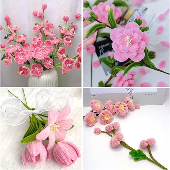 ZEIZHUBN 300 Pieces Pipe Cleaners, Pipe Cleaners Flower Bouquet Kit, Flower Making Kit with Floral Wires Tape, Art and Craft Supplies Projects DIY Decoration Holiday Party Birthday Gifts