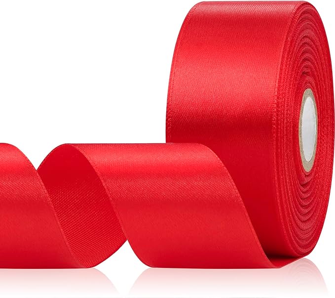 30 Yards Red Ribbon 1-1/2 Inch, Red Satin Ribbon for Gift Wrapping, Flower Bouquet, Crafts, Christmas, Birthday, Wedding and Bow Making