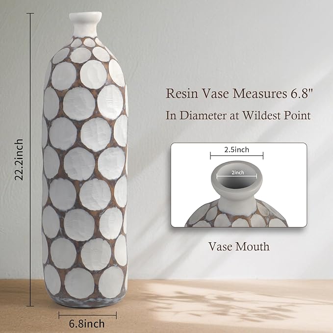 Modern Large Floor Vase,White Resin Vase with Carved Divots for Home Decor,22.2'' Tall Flower Vases for Entryway Living Room
