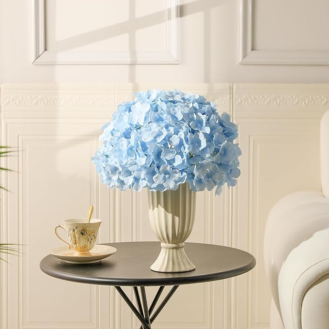 Veryhome 20Pcs Blue Hydrangea Artificial Flowers, Faux Hydrangea Flowers, Silk Flowers Heads with Stems, Fake Hydrangeas for Home Decor Wedding Party Centerpieces DIY Floral Arrangements