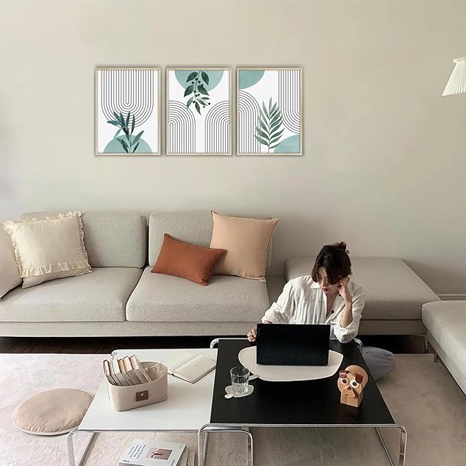 SERIMINO Sage Green Wall Art Framed, Botanical Boho Wall Decor for Living Room, Set of 3 Plant Painting Prints Farmhouse Decor for Bedroom, Bathroom, Office, 16 x24 inch