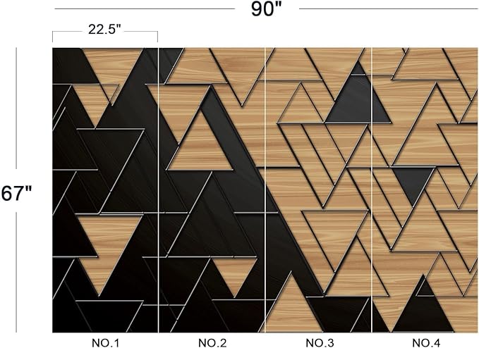 Cliouar-Geometric Illustration Dark Gray and Gold Triangles with Embossed Lines Peel and Stick 90" x 67"