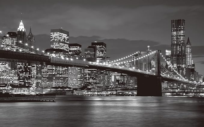 Brooklyn Bridge and New York City Wall Murals Large Photo Wallpaper Murals for Wall Living Room Bedroom Dining Room(Not Self-Adhesive) 151inchx105inch (385x268cm)