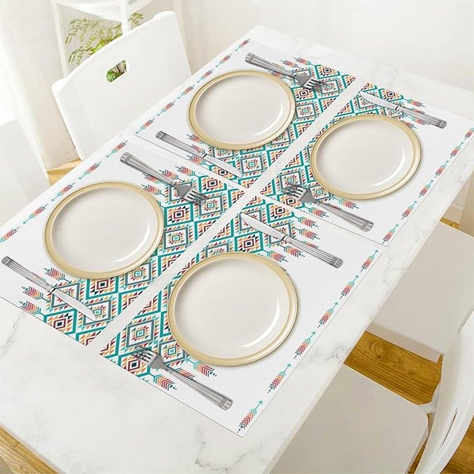 Southwest Aztec Placemats,Native American Washable Waterproof Table Place Mats Set of 4 for Dining Room Kitchen Table 12 X 18 Inch 4 PCS, Style-14