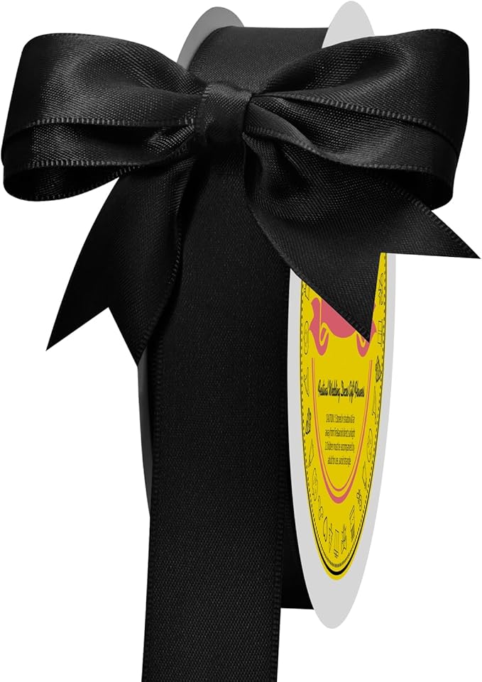 Black Double Face Satin Ribbon 1 inch X 50 Yards Spool Bright Colors Very Suitable for Weddings Gift Package Wrapping Dancer Wand Sewing Party Hair Bow Invitation Decorations and More