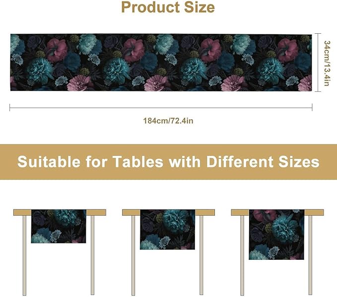 Gothic Flowers Table Runner,Vintage Garden Floral Prints Table Runner for Home Kitchen Table Dining Indoor Outdoor Party Decor 13x60 Inch