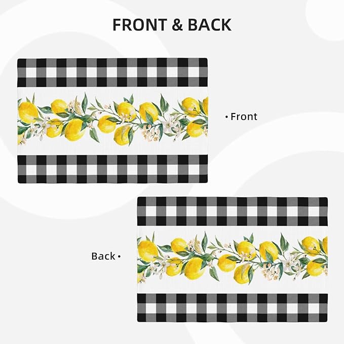 Lemon Linen Placemats Set of 4 Black White Buffalo Plaid Placemats for Indoor Outdoor Party Home Desktop Kitchen Dining Room Decor 12x18 Inch