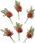 Meldel Burnt Orange Boutonniere for Men Wedding, Set of 6, Groom Groomsman Boutonniere, Mens Boutonnieres for Wedding Prom Ceremony Anniversary Party Homecoming