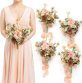 Ling's moment Artificial Flowers Apricot and Peach Bridesmaid Bouquet Set of 4, Peach Wedding Flowers Bouquets for Bridesmaids, 7 Inch Bridal Bouquets for Bridesmaids, Wedding, etc