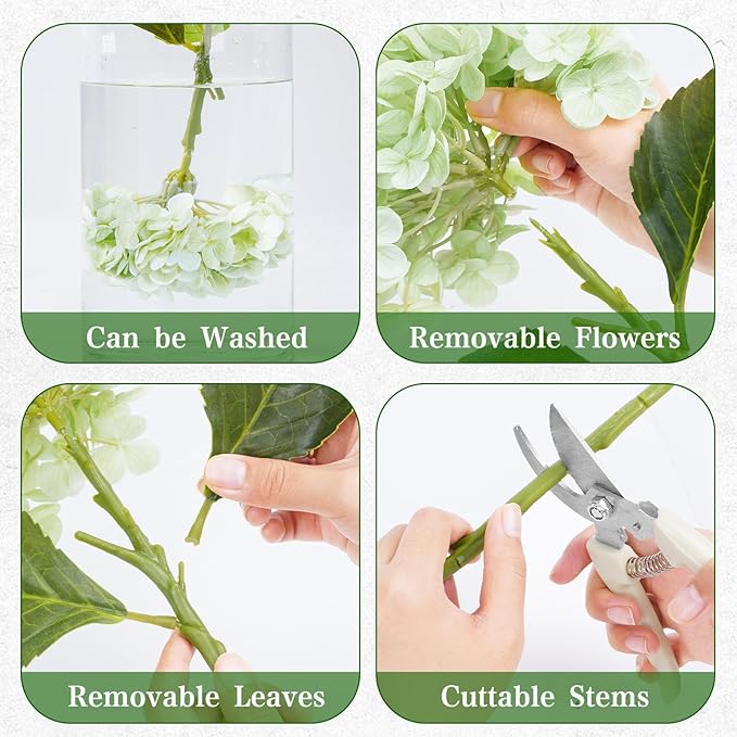 6 Pcs Light Green Hydrangea Artificial Flowers, Latex Real Touch Hydrangea Flowers, 19.6'' Full Faux Hydrangea Flowers Fake Flowers for Home Decor Party Wedding Centerpiece Bouquet Floral Arrangements