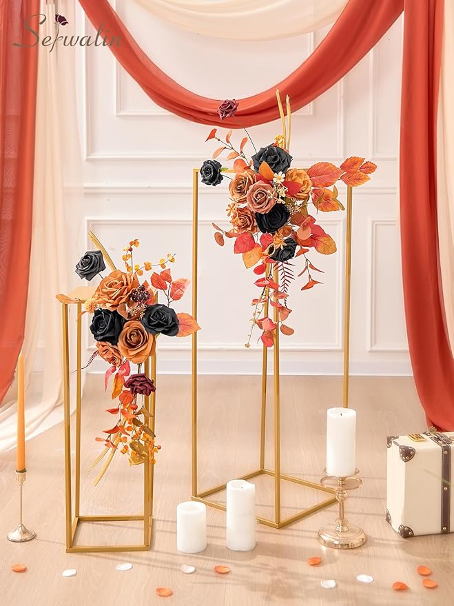 Serwalin Artificial Orange & Black Flowers, Silk Fake Flowers, Autumn Faux Flowers for Wedding Bouquet, Table Centerpieces, Home Decor