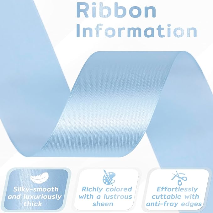 60 Yards Light Blue Satin Ribbon 1-1/2 Inch, Solid Baby Blue Polyester Fabric Ribbon for Gift Wrapping, Crafts, Flower Bouquet, Wedding, Baby Shower, Christmas, Easter