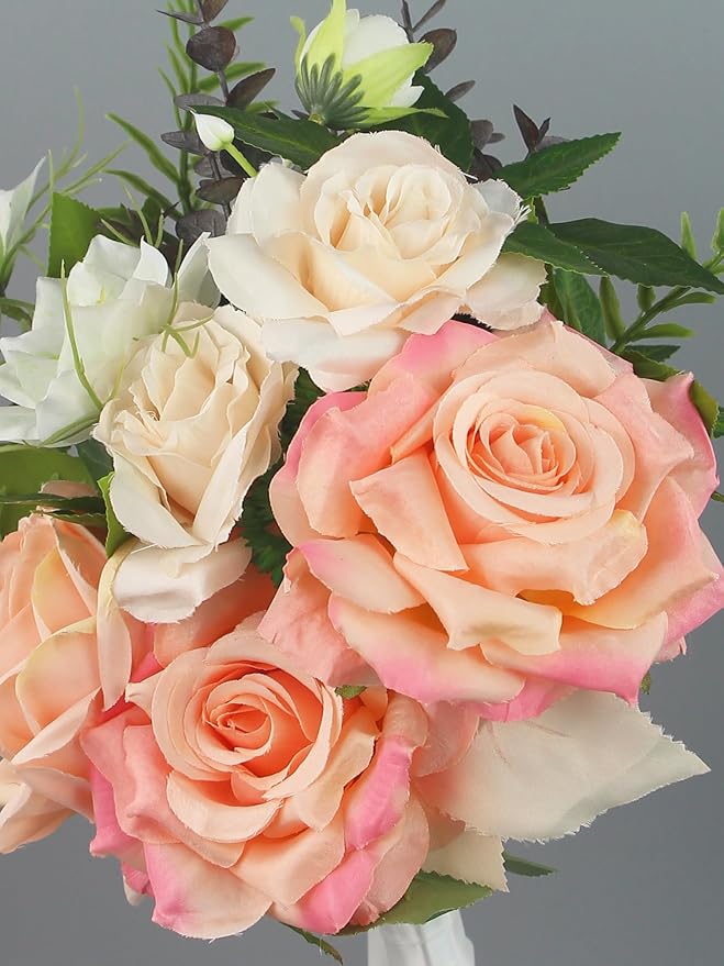 Rinlong 1Pc Pink Champagne Bridesmaids Bouquet Artificial Wedding Bouquets for Bridesmaid Silk Bouquet for Homecoming Prom