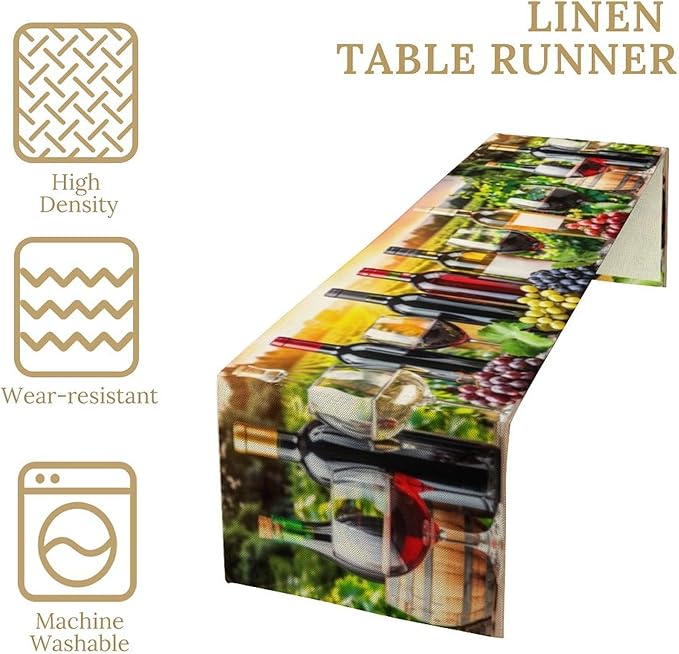 Red Wine Retro Table Runner, Table Dresser Runner, Kitchen Dining Table Runners for Indoor Outdoor Holiday Decor 13x108 in