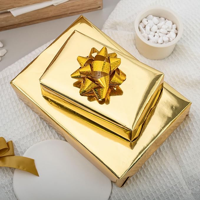 Merture 30 In X 32.8 Ft (81.7 sq.ft.) Gold Wrapping Paper Roll, Gift Wrap with Metallic Shine for Wedding, Birthday, Party, Holiday, Congrats, Mother’s Day