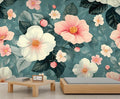 Vintage Hibiscus Flower Wall Mural, Romantic Floral 3D Wall Murals, Botanical Bloom Design Wallpaper Mural, for Living Room Bedroom Large Wallpaper Indoor Decor 197" W x124.8 H