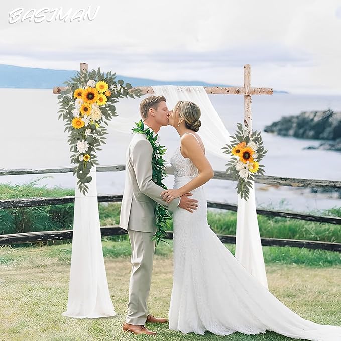 Arch Flowers with Drapes Kit (Pack of 3) for Wedding Ceremony Arbor and Reception Backdrop Decoration Wedding Welcome Signs Floral Birthday Party Decoration(Sunflower)