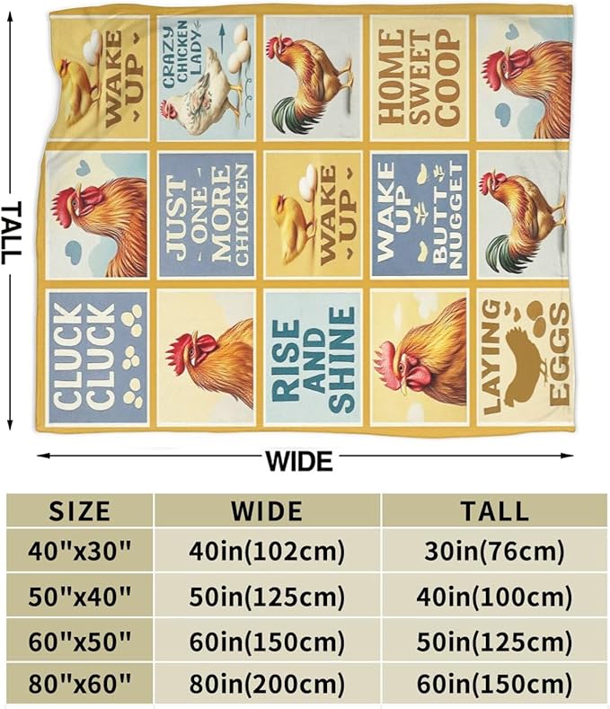 Chicken Blanket Rooster Throw Blanket Farm Animal Soft Cozy Fleece Fuzzy Stuffed Plush Flannel Gifts for Girls Women Boys Kids Adults 60"X80"