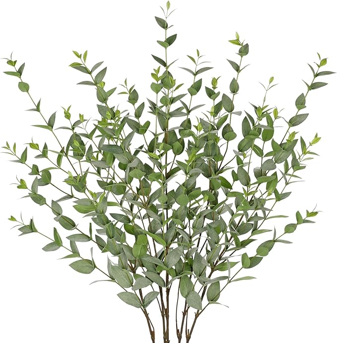 Faux Eucalyptus Stems Willow Eucalyptus Leaves Fake Salix Leaves 5 Pcs Artificial Greenery Stems for DIY Bouquet Arrangements Centerpieces Shower Decorations-Artificial Eucalyptus Stems-Green