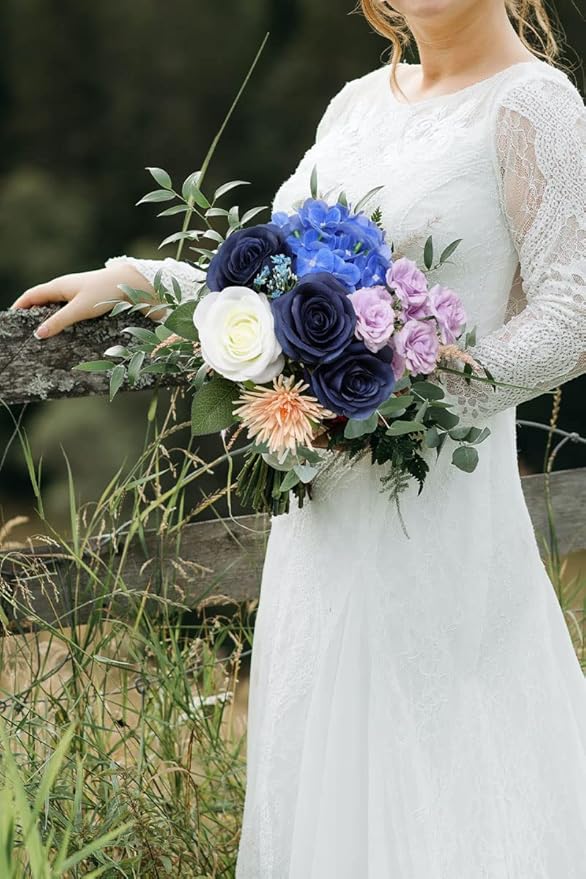 Artificial Rose Flower Artificial Flowers Flower with Long Stem Silk Roses Bouquet for Wedding Bridal Shower Party Home Decoration (Navy Blue, 50 Pcs)