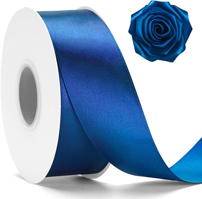 KINGLAKE Royal Blue Satin Ribbon – 1 1/2'' x 100 Yards Polyester Dark Blue Ribbon for Gift Wrapping Wedding Party Decoration DIY Crafts Floral Bouquets and Wreath Bows Halloween