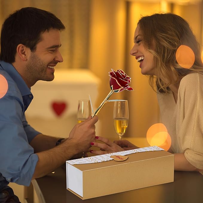 Mikasol Gold Dipped Real 24K Forever Preserved Rose, 1 Pack Infinity Flower Decor Hand Dipped Romantic Gift for Women in Her Wife Girlfriend Birthday Anniversary Valentines Mothers Day Christmas(Red)