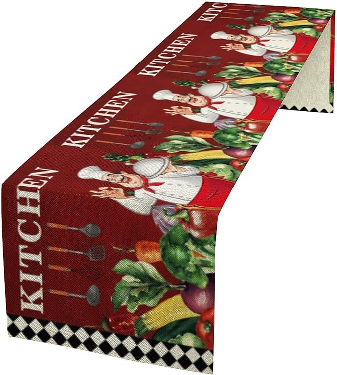 Chef Table Runner,Farmhouse Burlap Table Runners for Party Wedding, Chef Decorations for Kitchen, Chef Kitchen Decor 13x70in