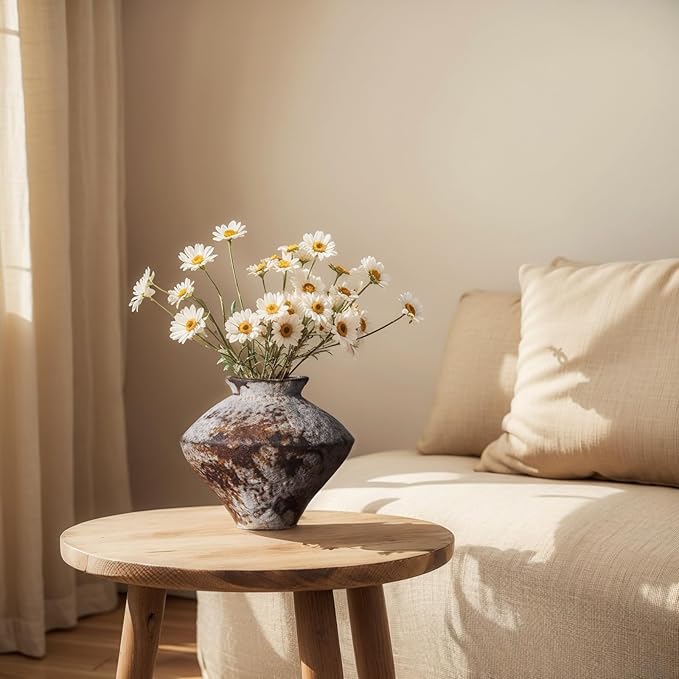 Wabi Sabi Rusty Vintage Vase, 6.1" Tall Wabi Sabi Decor Rustic Farmhouse Pottery Vase for Centerpiece, Textured Pottery Flower Vases for Home Decorative, Table, Living Room, Bedroom, Bathroom, Kitchen