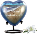 Footprints Heart Keepsake Urn - Footprints Mini Cremation Urn for Ashes - Miniature Beach Sharing Urns - Memorial Blue Beach Urn with Dispaly Stand, Premium Box & Velvet Bag (Heart Keepsake)