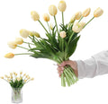 15PCS Artificial Tulips Real Touch Autumu White Faux Latex Flowers Lifelike Fake Tulip Bouquet Flowers Arrangements for Wedding Home Kitchen Garden Table Party Decoration