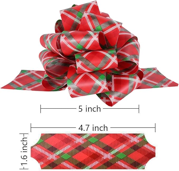 24PCS Christmas Bows for Gift Wrapping, 5” Xmas Pull Bows with Ribbon Wrap Accessory for Present, Florist, Bouquet, Hamper, Basket Decor, Easy to Assemble