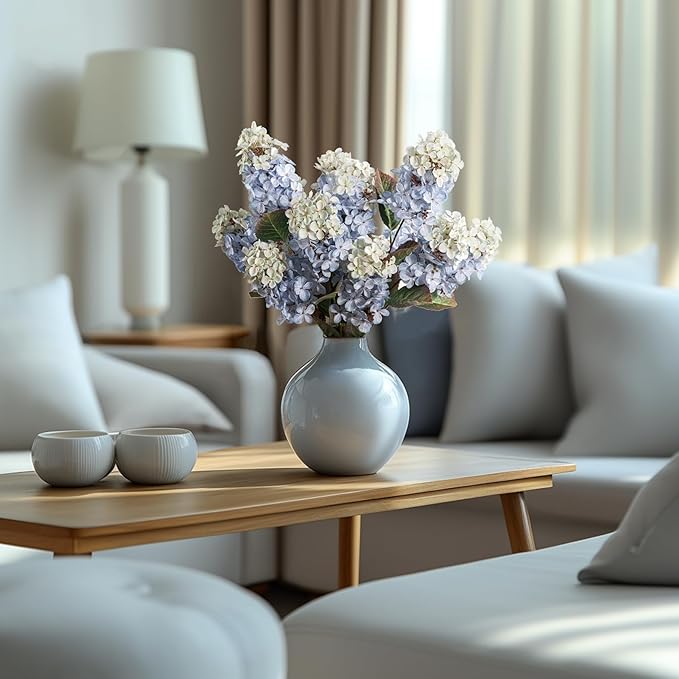 Fake Flowers Hydrangea Silk Flowers with Stems White Flowers Fake Flowers in Vase Hydrangea Artificial Flowers Winter Flowers Artificial for Decoration Vase Decor 24"8PCS Blue Without Vase
