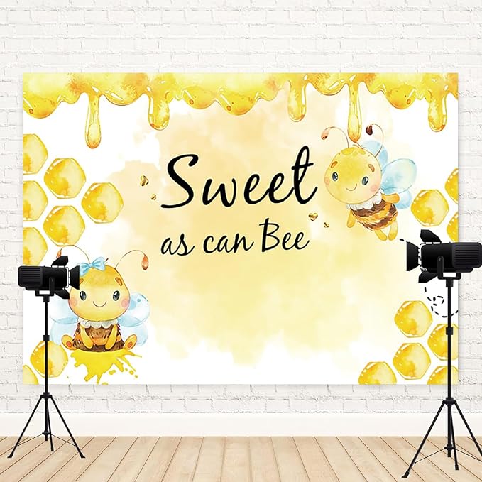 12x8ft Baby Shower Backdrop Sweet as Can Bee Photography Background Honeycomb Honey Yellow Bumblebee Boys Girls Kids Birthday Party Banner Decorations Newborn Gender Reveal Photo Booth Prop