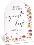 Please Sign Our Guestbook Sign for Wedding Table Decor, Wild Flower Arch Acrylic Wedding Signs for Reception, Floral Bridal Shower Engagement Party Decor for Baby In Bloom Baby Shower Decorations
