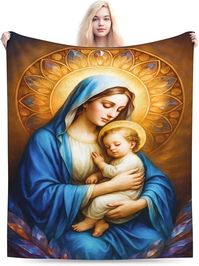 Virgin Mary Blanket Mother of God Throw Blanket Catholic Religious Soft Cozy Fleece Fuzzy Christian Stuffed Plush God Faith Flannel Gifts for Girls Women Boys Kids Adults 50"X60"
