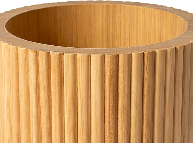 13.8" Tall Solid Wood Floor Vase for Living Room Decor – Handcrafted Rustic Wooden Vase with Natural Wood Strips, Farmhouse Boho Home Decor for Bedroom, Office, Dining Table Centerpiece