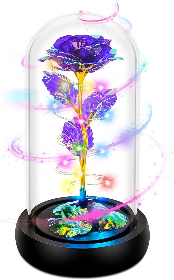 Childom Christmas Rose Gifts for Women,Birthday Gifts for Women Mom Christmas,Flowers for Delivery Prime,Purple Light Up Rose in A Glass Dome,Anniversary Rose Gift for Her Grandma Valentines Day