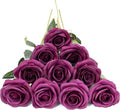 uHouse 10pcs Fake Roses Artificial Silk Flowers Faux Rose Flower Long Stems Bouquet for Arrangement Wedding Centerpiece Party Home Kitchen Decor(Plum)